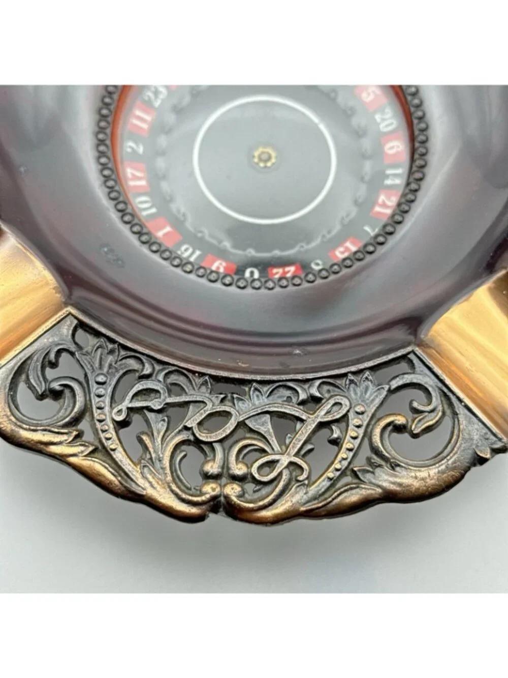 Vintage Las Vegas Nevada Roulette Wheel Spinning Ashtray Copper Filigree Japan